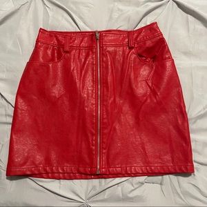 Red Faux leather mini skirt